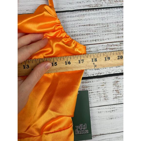 Wild Fable Orange Ruched Mini Dress Satin Small NEW Y2K Bodycon Bright Y2K Prep - Picture 7 of 8